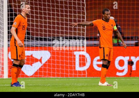 AMSTERDAM, NETHERLANDS - NOVEMBER 15: Luuk de Jong of the Netherlands, Georginio Wijnaldum of the Netherlands during the UEFA Nations League match between Netherlands and Bosnia and Herzegovina at Johan Cruijff Arena on november 15, 2020 in Amsterdam, Netherlands (Photo by Marcel ter Bals/Orange Pictures) Stock Photo
