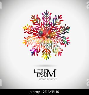 A multi-colored abstraction of a snowflake. Merry Christmas. Mixed media. Vector illustration Stock Vector