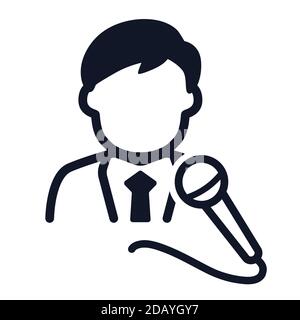 Man with microphone interview or podcast symbol vector illustration icon Stock Vector