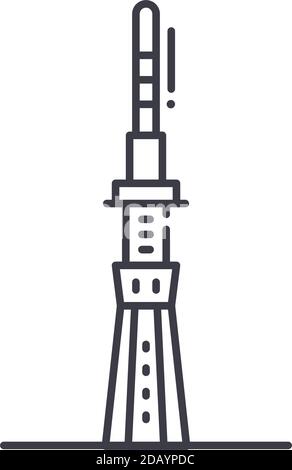 Skytree icon, linear isolated illustration, thin line vector, web design sign, outline concept symbol with editable stroke on white background. Stock Vector