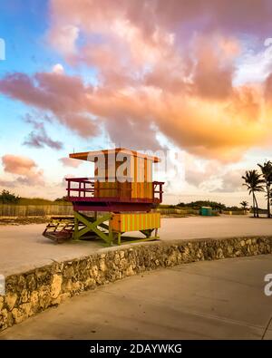 Miami South Beach, Ocean Drive at sunset. Stock Photo
