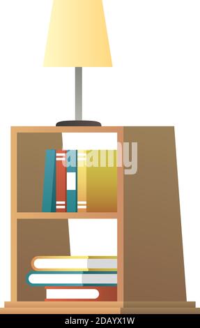 lamp in wooden bookscase house forniture vector illustration design Stock Vector