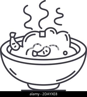 Shrimp fried rice icon, linear isolated illustration, thin line vector, web design sign, outline concept symbol with editable stroke on white Stock Vector