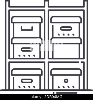 Shelf with boxes icon, linear isolated illustration, thin line vector, web design sign, outline concept symbol with editable stroke on white Stock Vector