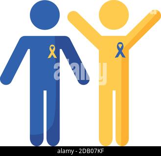 people figures with down syndrome campaign ribbons flat style icon vector illustration design Stock Vector