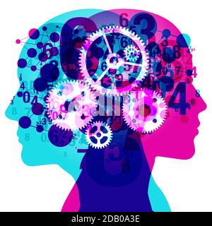 A male and female side silhouette profile overlaid with various semi-transparent words based on the topic / Subject “Phobia”. Stock Vector