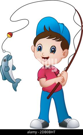 Illustration of Cute cartoon boy fishing Stock Vector Image & Art