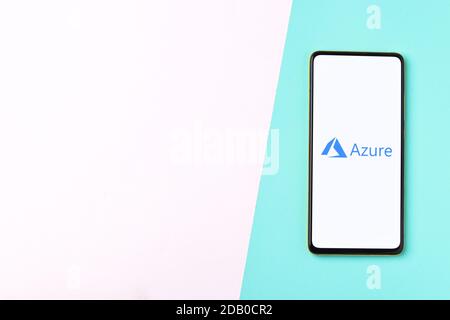 Assam, india - November 15, 2020 : Microsoft Azure logo on phone screen stock image. Stock Photo