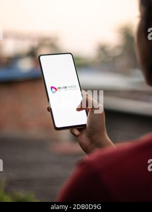 Assam, india - November 15, 2020 : Route Mobile logo on phone screen stock image. Stock Photo