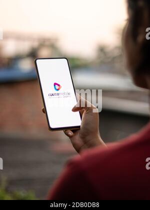 Assam, india - November 15, 2020 : Route Mobile logo on phone screen stock image. Stock Photo