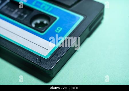old vintage tape audio cassette with stickers . retro vintage 80's 90's music concept Stock Photo