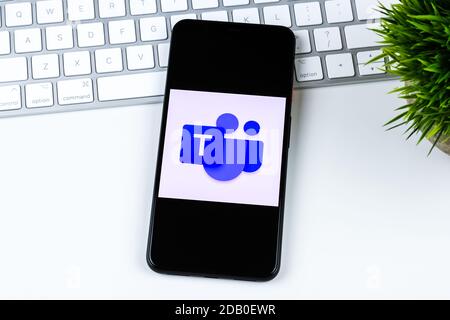 Microsoft Teams app logo on a smartphone screen. Stock Photo