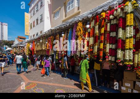 Stalls selling Deepavali festival home decoration along the street. Little India. Singapore. 2020 Stock Photo