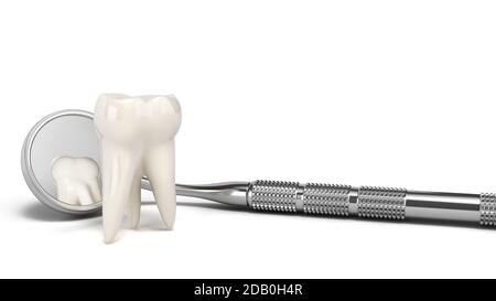 concept of hidden tooth in dental mirror 3d render on white Stock Photo