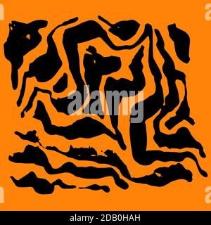 Vector illustration tiger print pattern. Orange and black hand drawn background. Stock Vector