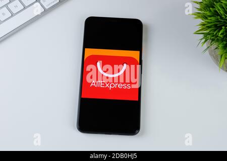 AliExpress app logo on a smartphone screen. Stock Photo