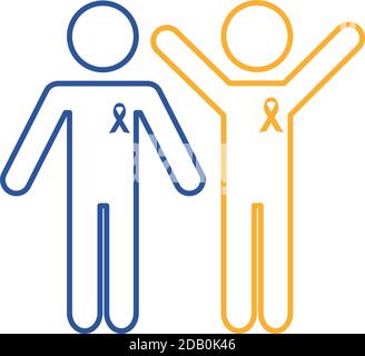 people figures with down syndrome campaign ribbons line style icon vector illustration design Stock Vector