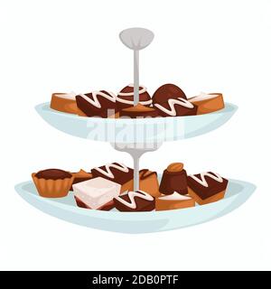 Cookies and candies on two layer dish dessert or confectionery Stock Vector