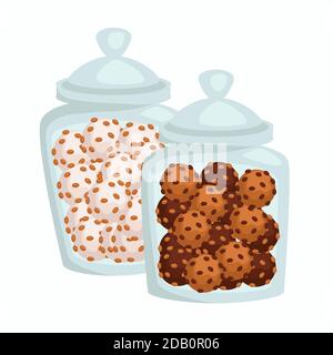 Jars with cookies or candies of chocolate or glaze confectionery products Stock Vector