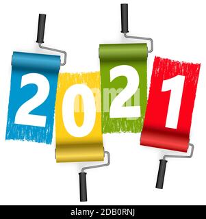 four colors paint roller concept for New Year 2021 Stock Vector