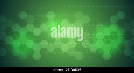 EPS 10 vector abstract science and futuristic hexagonal technology concept background. Digital image with green light effects and blurs over darker ba Stock Vector