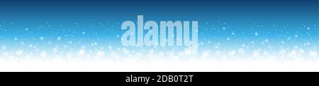 eps vector file with snow flakes on bottom side, abstract fall of snow and blue colored panorama background Stock Vector