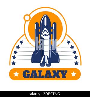 Galaxy space program isolated icon spaceship or rocket and stars Stock Vector