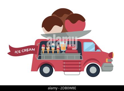 Ice cream street food truck summer dessert van Stock Vector