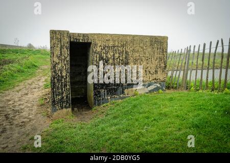 Pillbox or Bunker made around 1940 to defend the United Kingdom against possible enemy invasion, Coalhouse Fort, East Tilbury, Essex, England Stock Photo