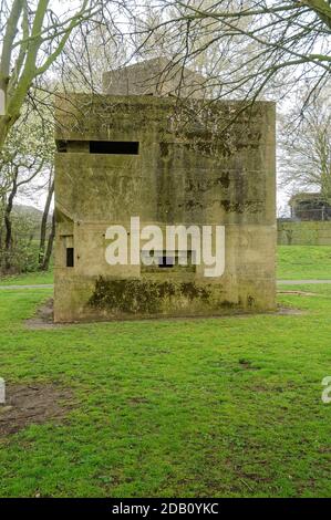 Pillbox or Bunker made around 1940 to defend the United Kingdom against possible enemy invasion, Coalhouse Fort, East Tilbury, Essex, England Stock Photo