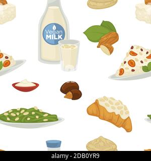 Vegan milk, dairy products and bakery sweets food Stock Vector