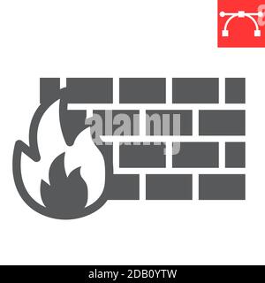 Firewall glyph icon, security and protection, flame sign vector graphics, editable stroke solid icon, eps 10. Stock Vector