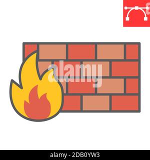 Firewall color line icon, security and protection, flame sign vector graphics, editable stroke filled outline icon, eps 10. Stock Vector