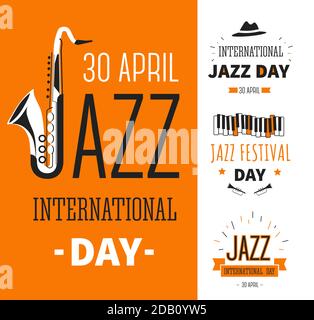 Notes and musical instruments isolated icons international jazz festival day vector Stock Vector