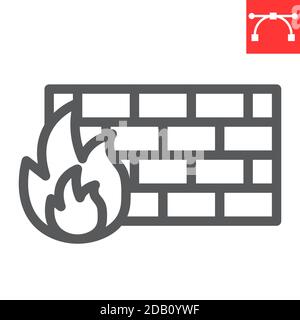 Firewall line icon, security and protection, flame sign vector graphics, editable stroke linear icon, eps 10. Stock Vector