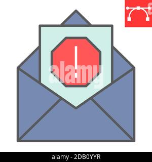 Email virus color line icon, security and mail, spam sign vector graphics, editable stroke filled outline icon, eps 10. Stock Vector