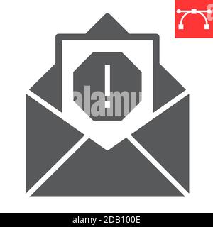 Email virus glyph icon, security and mail, spam sign vector graphics, editable stroke solid icon, eps 10. Stock Vector