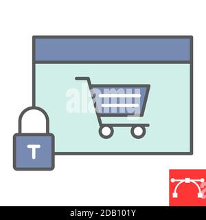 Safe online shopping color line icon, security and browser, shopping cart sign vector graphics, editable stroke filled outline icon, eps 10. Stock Vector