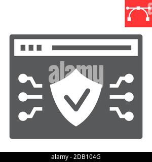 Web browser protection glyph icon, security and shield, web antivirus sign vector graphics, editable stroke solid icon, eps 10. Stock Vector