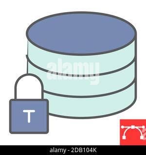 Secure data color line icon, security and computing, database sign vector graphics, editable stroke filled outline icon, eps 10. Stock Vector