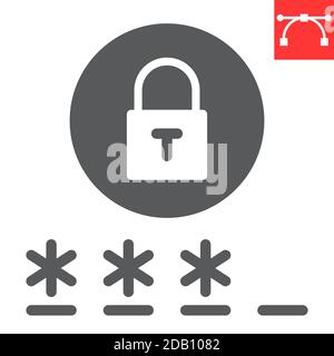 Password glyph icon, security and lock, padlock sign vector graphics, editable stroke solid icon, eps 10. Stock Vector