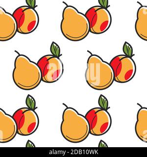 Pear and peach fruits seamless pattern harvest and cultivation Stock Vector