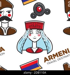 Armenia travel destination seamless pattern man and woman Stock Vector
