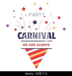 Carnival party isolated icon birthday cone hat and firework Stock Vector