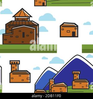 Armenian architecture and nature mountains and brick buildings Stock Vector
