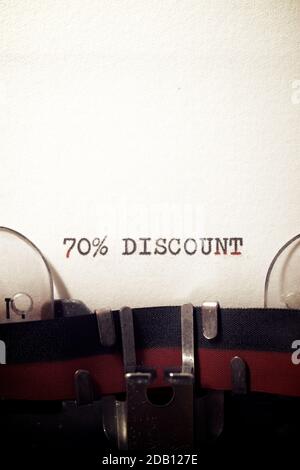 70 % discount text written on a paper. Stock Photo