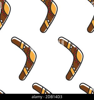 Australian symbol wooden boomerang with ornament seamless pattern Stock Vector