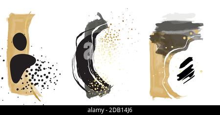 Abstract shapes watercolor Illustration, alcohol acrylic ink flow background. Organic classic set. Warm earth tone colors graphics. Stock Vector