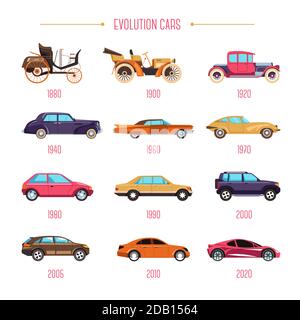 Cars evolution retro vehicles and modern transport isolated models Stock Vector