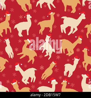 Christmas Llamas seamless pattern. Vector illustration background for surface, t shirt design, print, poster, icon, web, graphic designs. Stock Vector